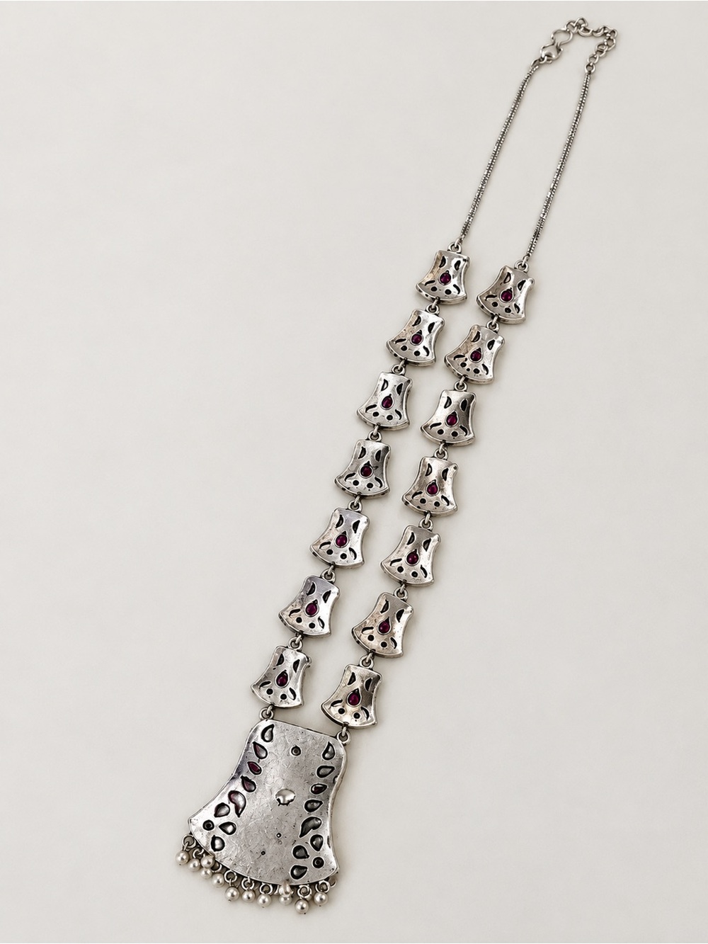 Vintage Style Indian Jhumka Necklace & Earrings Set Oxidized Silver Gold Tone Pi - Picture 3 of 10